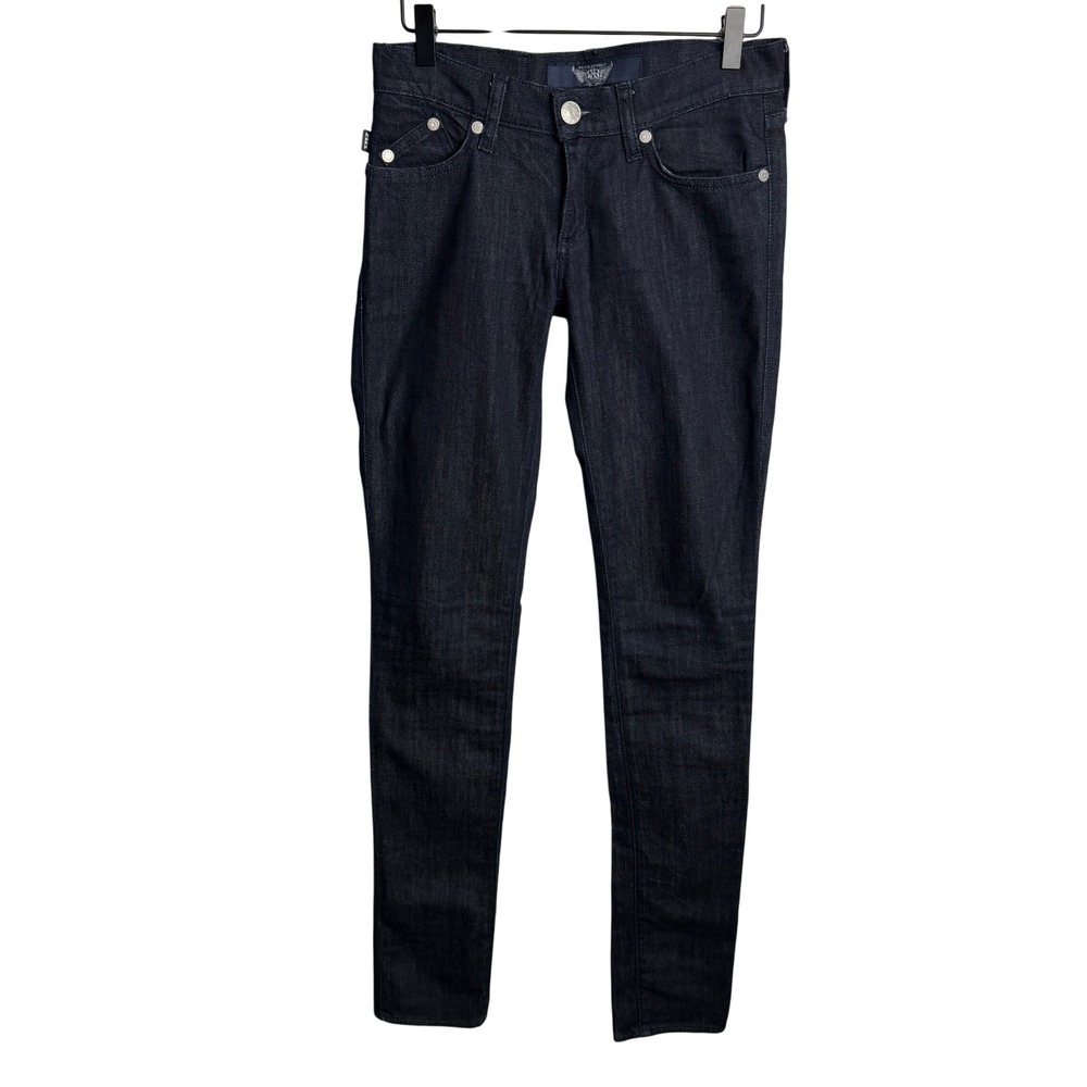 Rock & Republic Womens Berlin Skinny Jeans 24 Dark Indigo Blue Embroidered Y2K